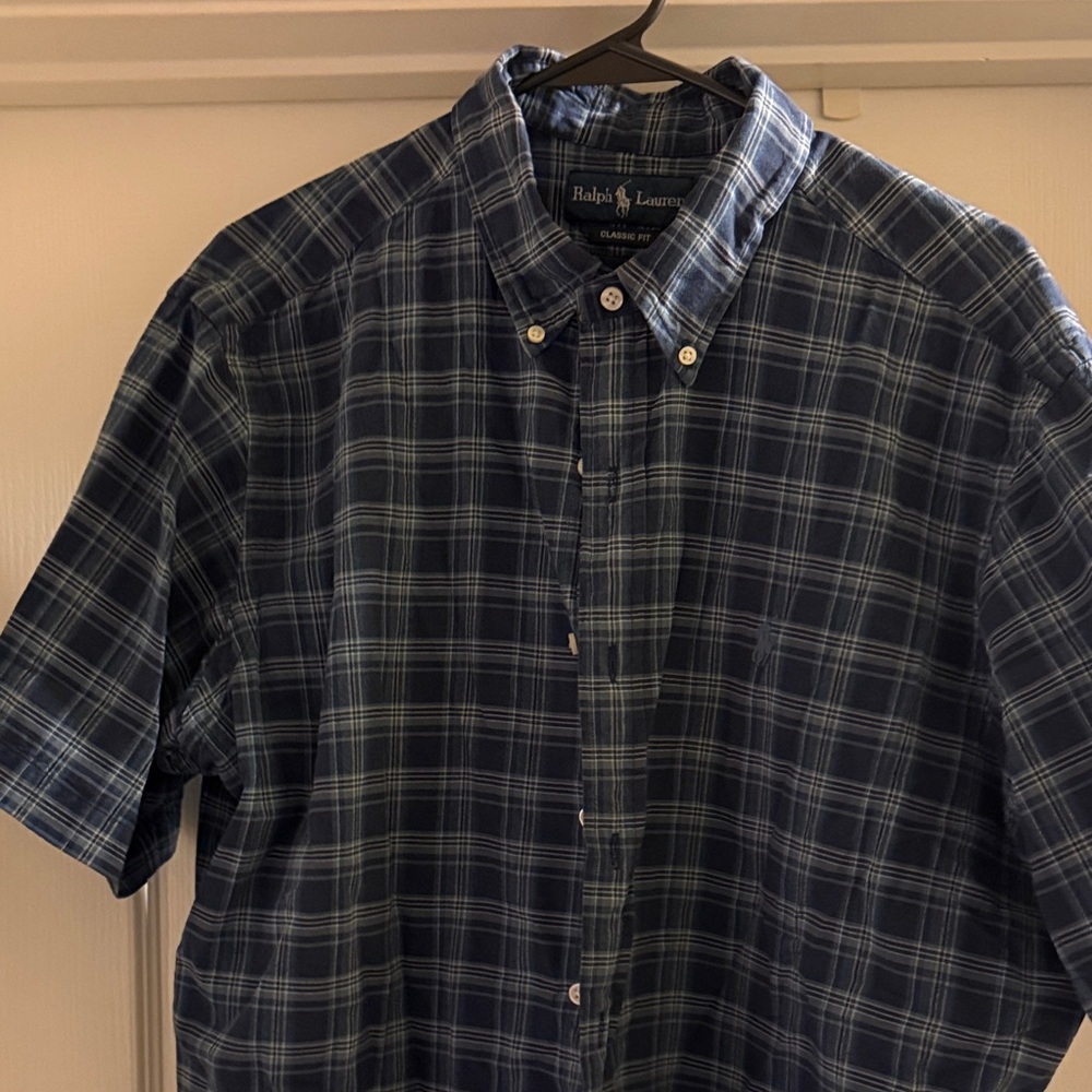 Ralph Lauren Men's Blue Plaid Shirt Size XL